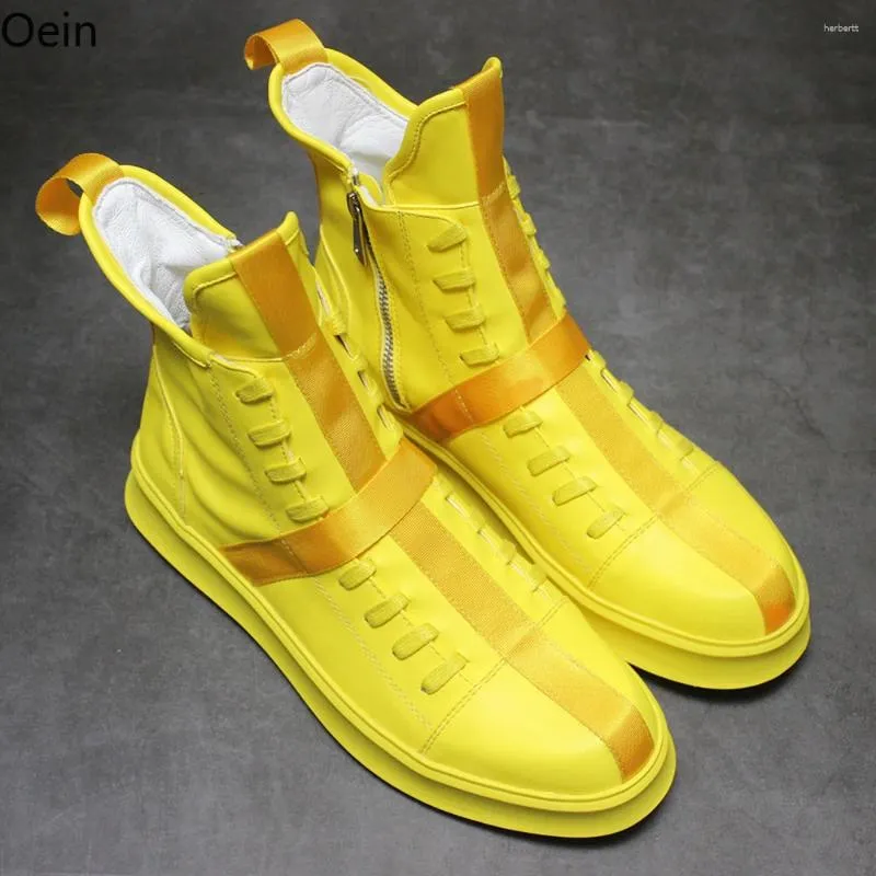 Bottes Chic Hommes Bout Rond À Lacets Haut Cheville Chaussure Club Couleurs Mélangées Sneaker Corée Danse 3 Couleurs 2024