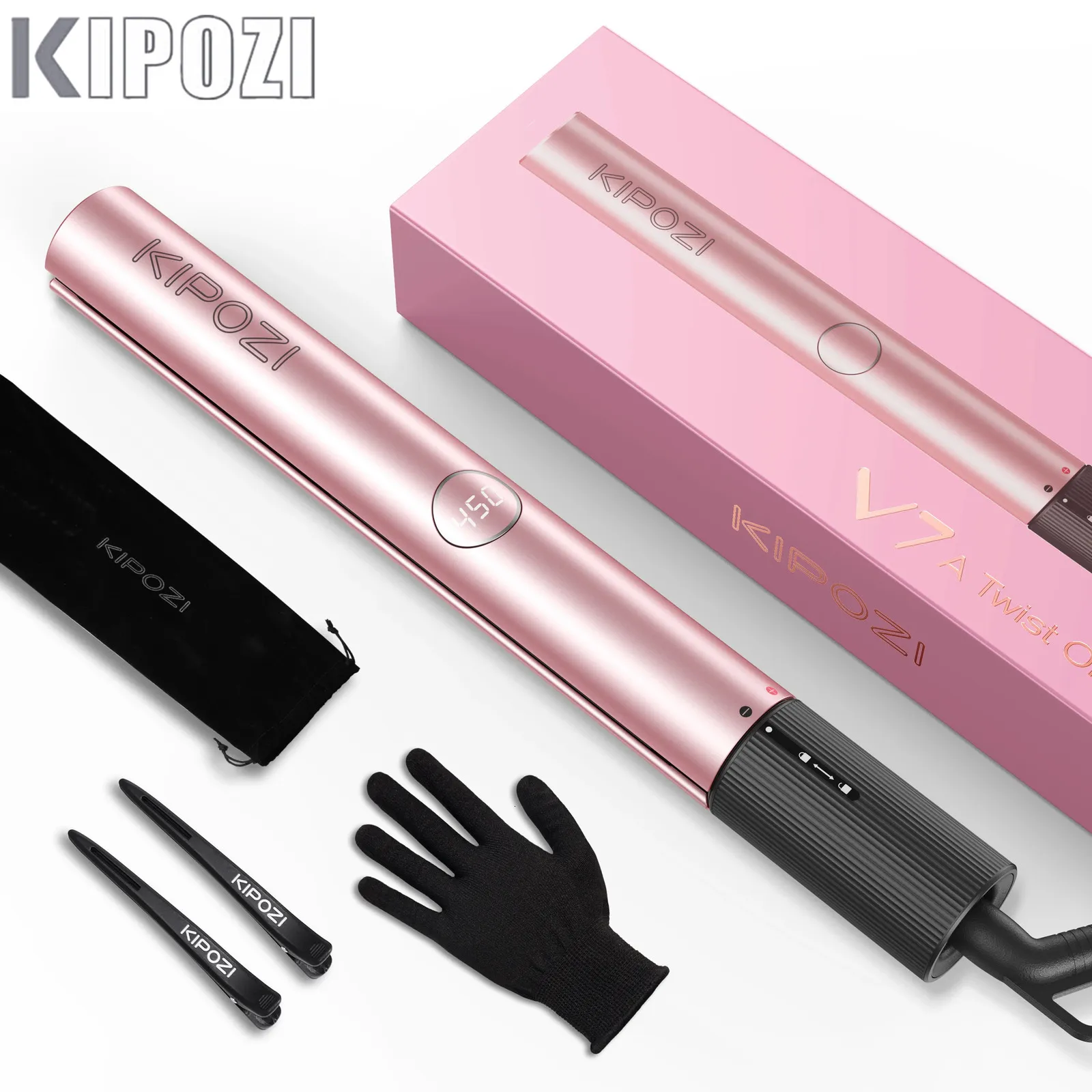 Kipozi Professional Hair striaghtener nanoインスタント加熱フラットアイアン2 in 1カーリングツールLCDディスプレイY240126