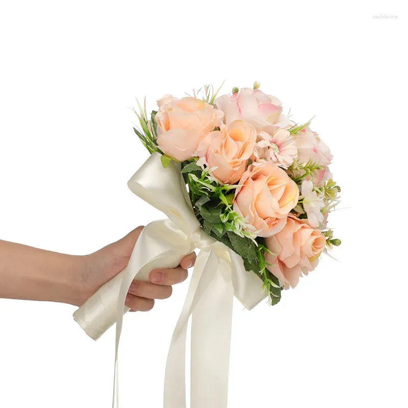 Wedding Flowers Bride Bridesmaids Holding In Their Hands Simulation Roses Valentine's Day White Bouquet