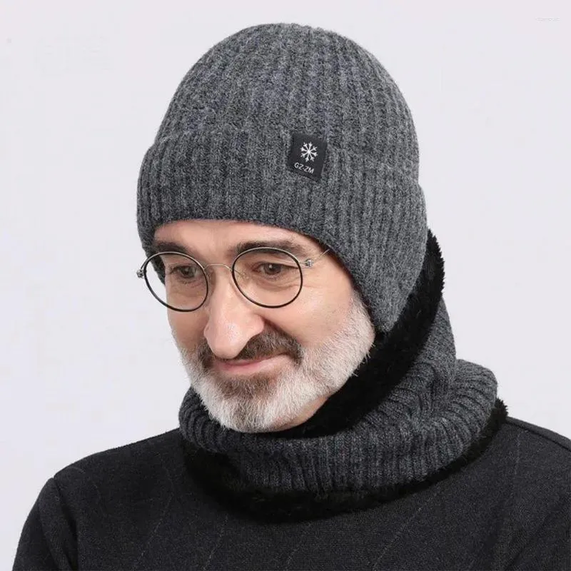 Berets Solid Color Knitting Hat Scarf Set Men Women Winter Plush Lined Earflap Beanie Neck Gaiter