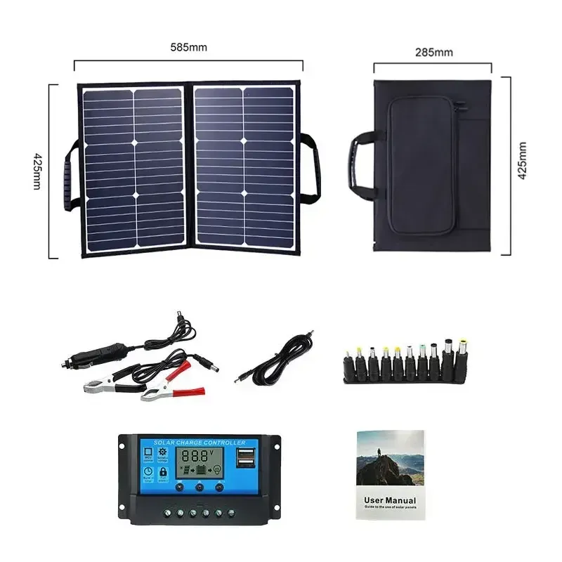 Kit de painel completo para acampamento, estação de energia solar dobrável, carregador portátil mppt, 18v para carro, barco, caravana, acampamento