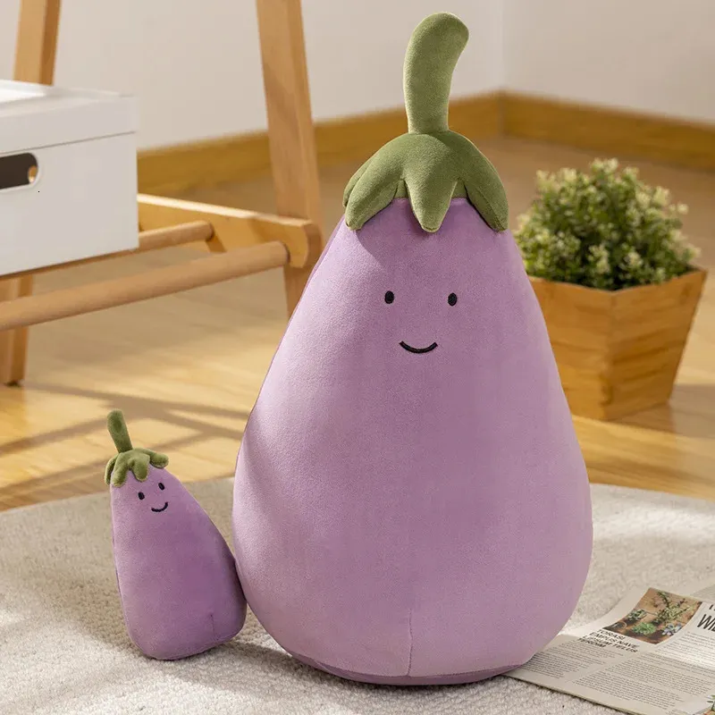 Simulation mignon sourire visage aubergine légumes en peluche jouets dessin animé plantes en peluche doux anime poupée pour enfants anniversaire cadeaux de Noël 240202