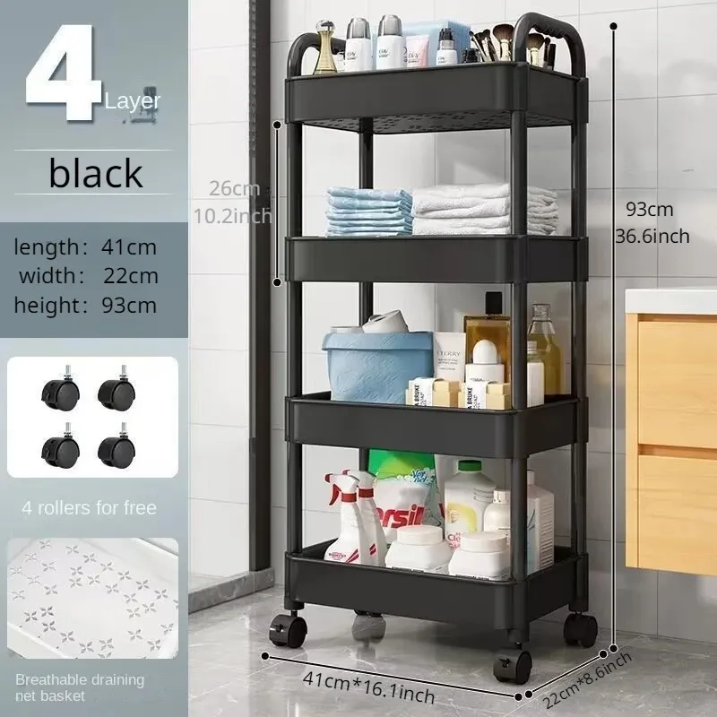 Tier Slim Storage Cart Mobile Shelving Unit Organizer Slide Out Rolling Rack For Kitchen Bathroom 240125