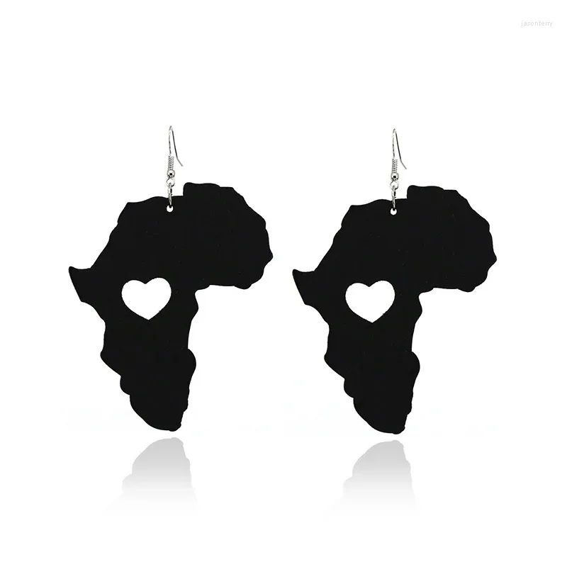 Orecchini pendenti SANSHOOR Moda Africa Mappa Legno Etnico Colore Nero Orecchio in legno Gioielli Afro Accessorio per feste femminili