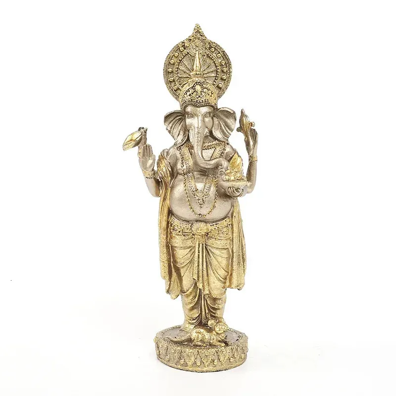 Statue de bouddha en pâte tridimensionnelle, feuille d'or, Ganesha, éléphant debout, ornement artisanal, décoration de bureau, 240123