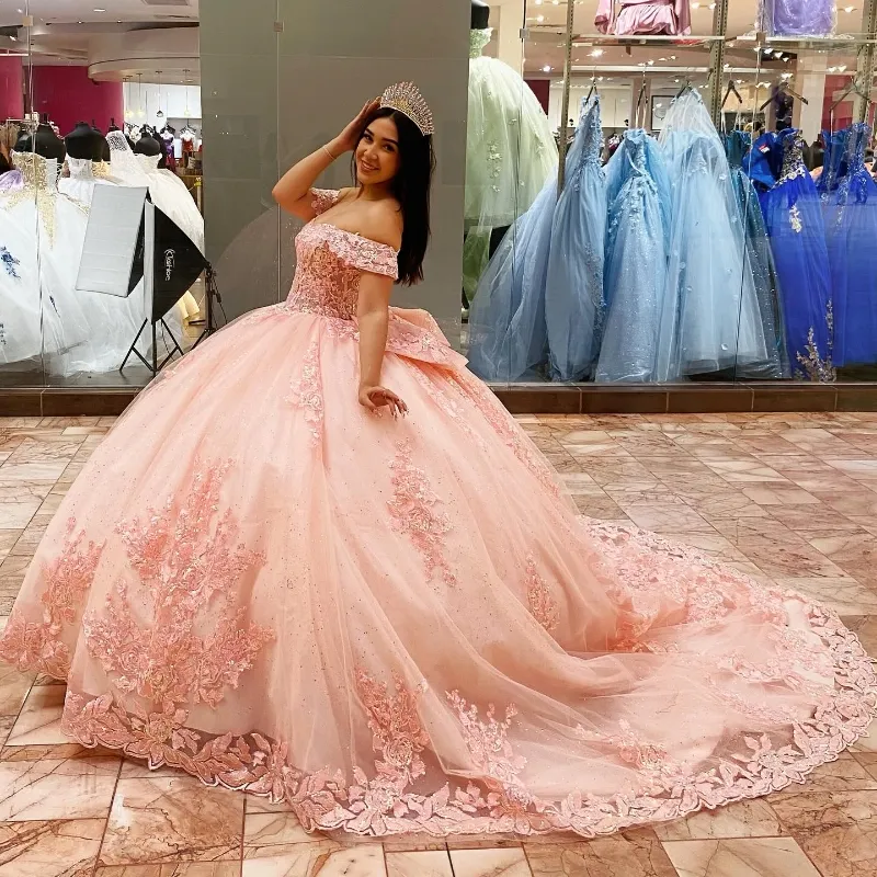 Pink Quinceanera Ball Gown wedding dress for men with Appliques  