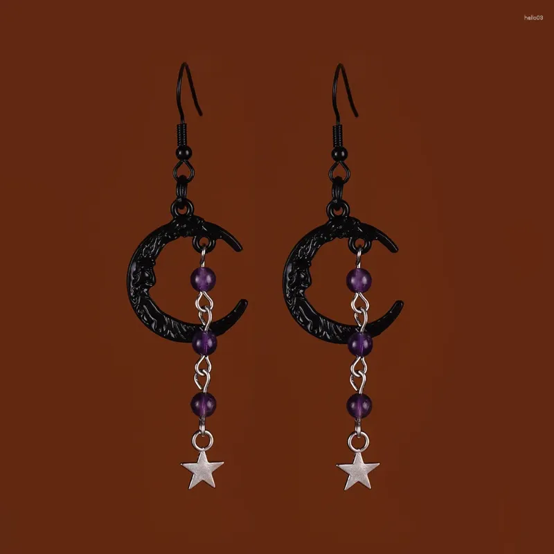 Dangle Küpeler Harajuku Koyu Siyah Goth Moon Cadılar Bayramı Vintage Pentagram Kolye Kadınlar Moda Korkunç Grunge Kadın