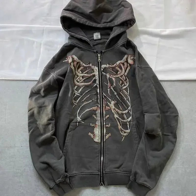 Male Clothes Couple Outfit Sweatshirt for Men Hooded Skull Skeleton Rock Hip Hop Hoodies Full Zip Up Funny No Brand Emo S In 240123