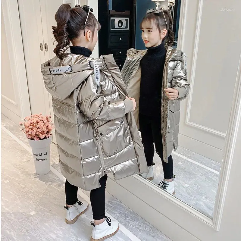 Manteau d'hiver en duvet russe 2024 en coton pour filles, imperméable, brillant et chaud, à capuche, épais, pour adolescentes de 5 à 14 ans, Parka, combinaison de neige