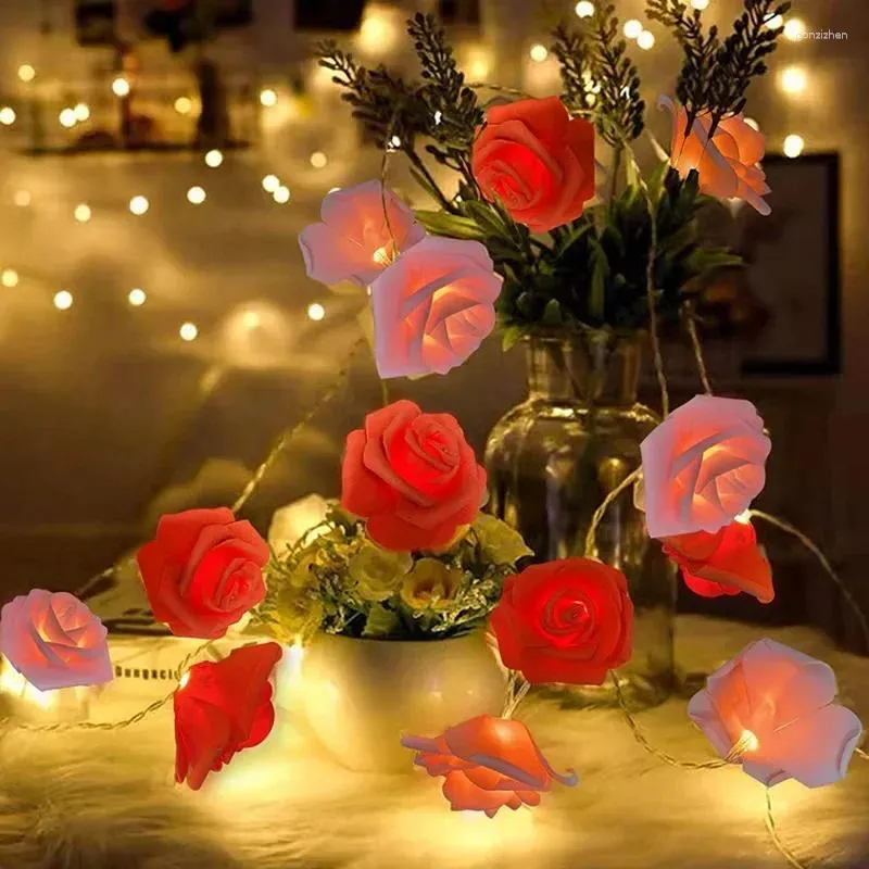 Dekorativa blommor 1.5 m Artificial Rose LED Light String Romantic Valentine's Day Home Decor Proposal Glow Colorful Wedding Simulation