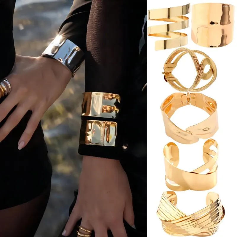 Bangle DIEZI Estilo Francês Irregular Geométrico Cuff Ampla Bangles Homens Ouro Prata Cor Metal Pulseiras Para Mulheres Presente Jóias