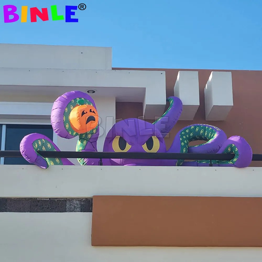 wholesale 12Ft Halloween Giant Inflatables Octopus with Pumpkin Blow Up Devilfish Decorations with LED Lights for Halloween Decorations