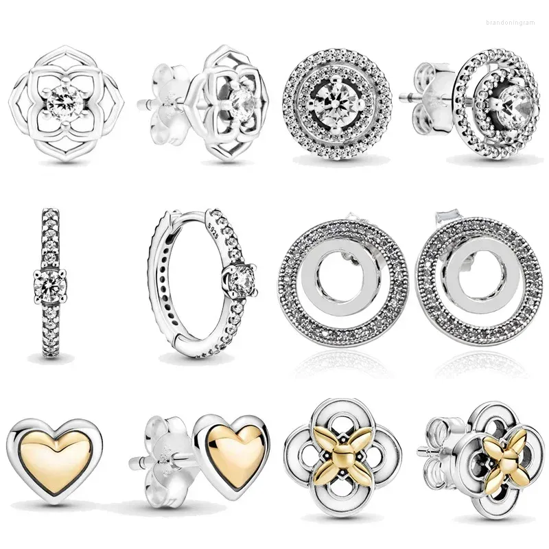 Boucles d'oreilles LR vente Promotion Pan-Style 925 argent coeur femmes Piercing oreille fleur dormeur Couples bijoux 2024 tendance