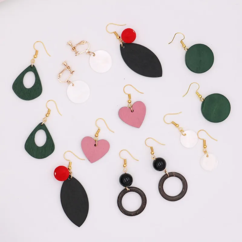 Baumelnde Ohrringe aus Japan und Korea, einfache geometrische Form aus Holz, mehrfarbig, für Damen und Mädchen, Modeschmuck, niedriger Preis