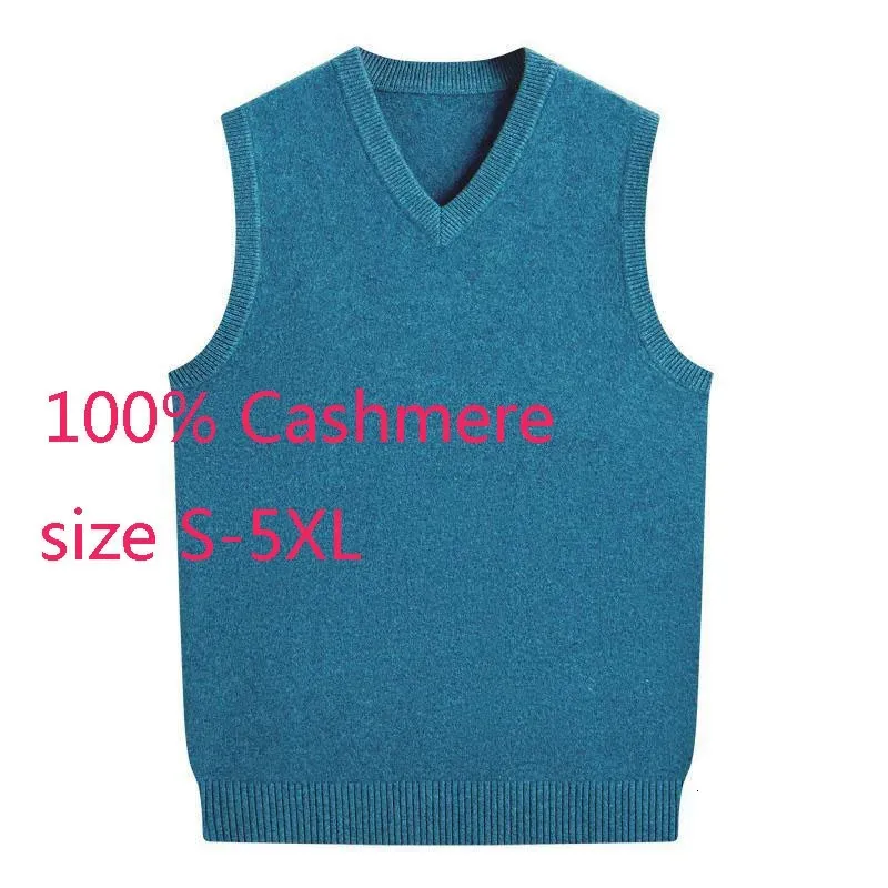 Arrival High Quality Autumn Winter Thickened V-neck Vest Sleeveless Casual Men 100% Cashmere Sweater Plus Size S-3XL4XL5XL240127