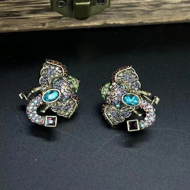 Stud Earrings Vintage Glass Crystal Rhinestone Elephant