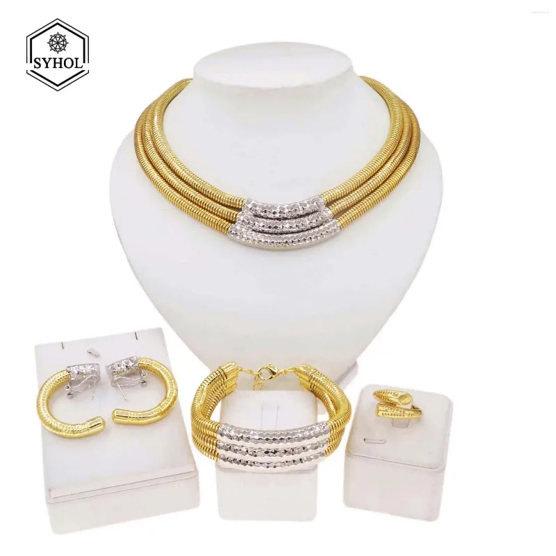 Orecchini da collana set per donne bracciale oro brasiliano di lusso Bracciale placcata semplice design a strati Elegante festa di matrimonio Bijoux Syol