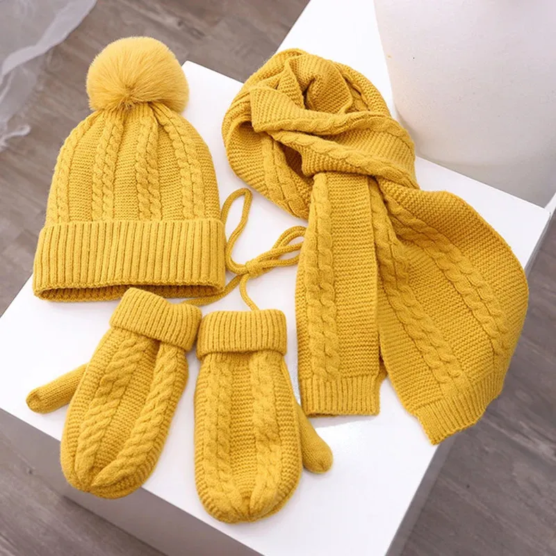 3st Winter baby hatt halsdukhandskar set plysch foder barn beanie nack varmare snö utomhus barn mössor för flickor pojkar 1-5y240125