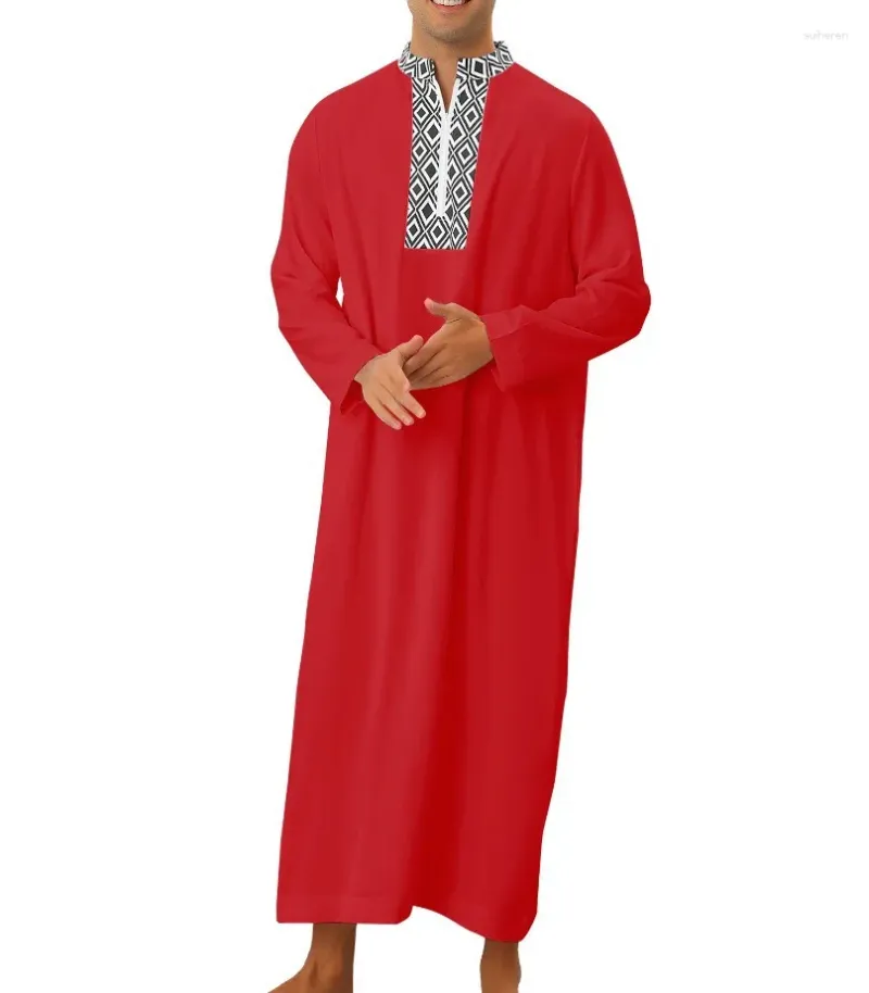 Ethnic Clothing Men Traditional Stand Collar Jubba Thobe Loose Robe Kaftan Long Dress Islamic Muslim Arab Casual Work Robes Shirts