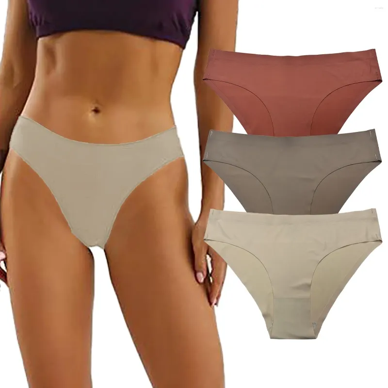 Culotte Femme Couleur Mixte 3 Pack Sans Couture Soie Glace Basse Femmes Femmes Mignonnes Boxers Sous-Vêtements Pour