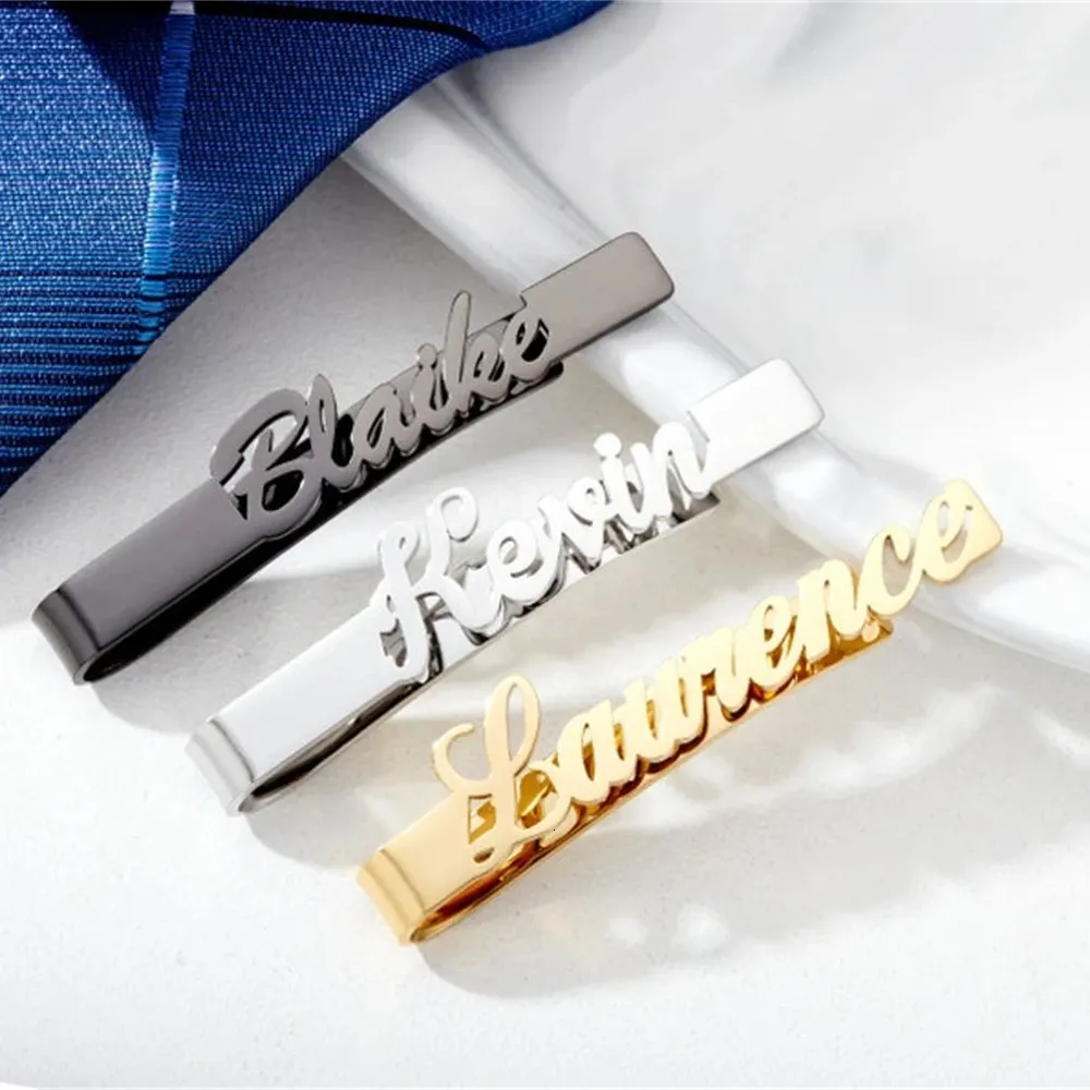 Custom Name Tie Clips Stainless Steel Nameplate Jewelry Personalized Letter Clasp Cufflinks Steamship Wedding Gift Drop 240124