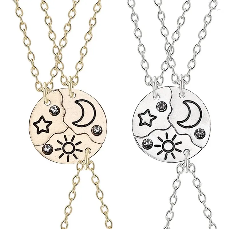 Naszyjniki wiszące 3 sztuki okrągły gwiazda słoneczna księżyc naszyjnik cyrkon na zawsze przyjaźń BFF Mężczyźni i kobiety Charmer Chokers