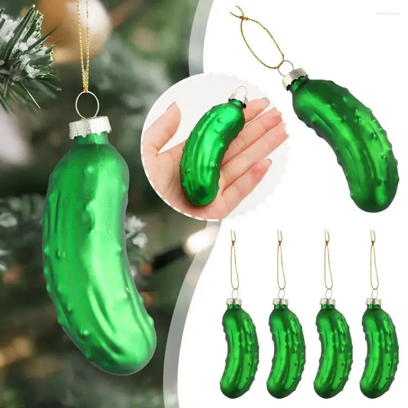 Decorazioni natalizie 4 pezzi di cetriolo sottaceto ornamento da appendere albero di Natale in vetro verde pendente artigianale soffiato Q7h0