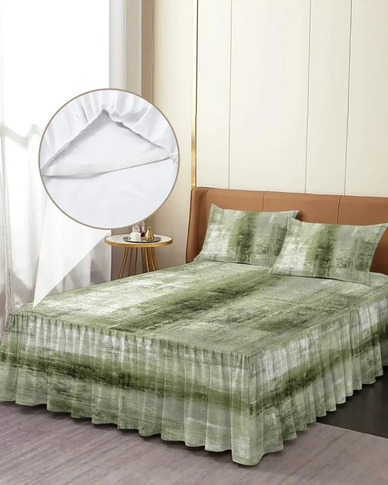 Bed Skirt Oil Painting Abstract Grass Green Elastic Fitted Bedspread With Pillowcases Mattress Cover Bedding Set Sheet