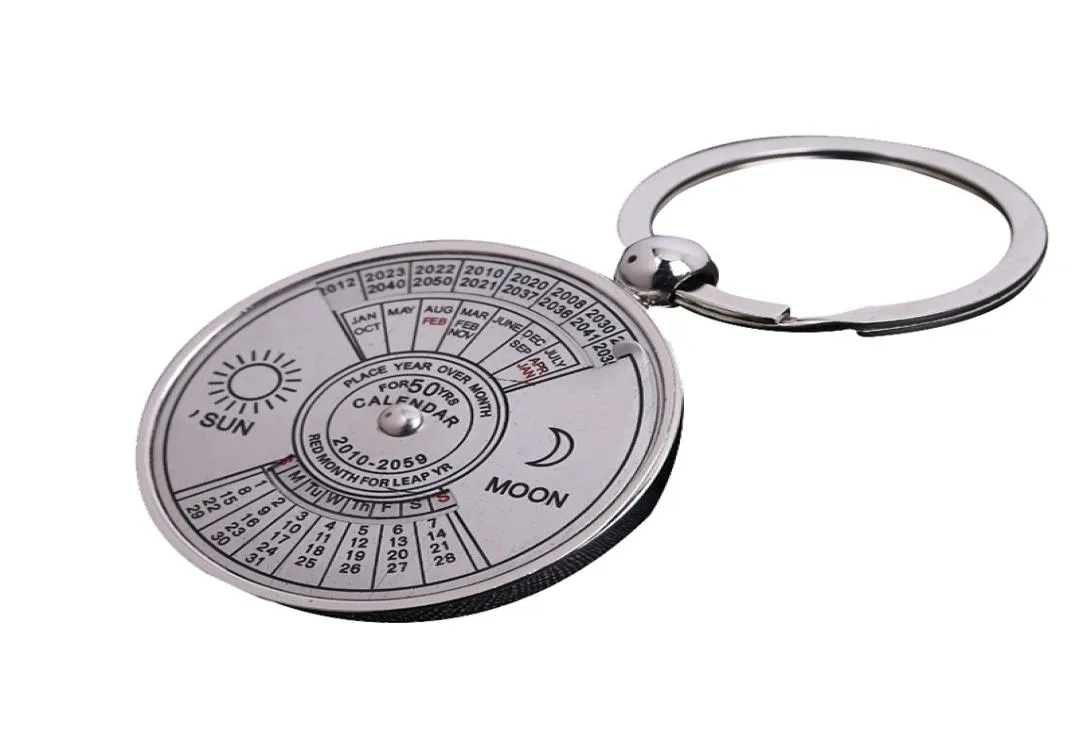 50 Years Retro Perpetual Calendar Keychain With Sun & Moon Compass