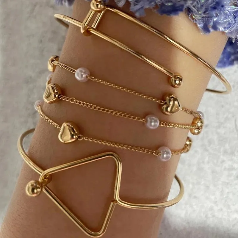 Charm Armbanden IPARAM Parel Hart Ketting Armband Voor Vrouwen Goud Kleur Geometrisch Verstelbare Vintage Bangle Mode-sieraden Cadeau Accessoires