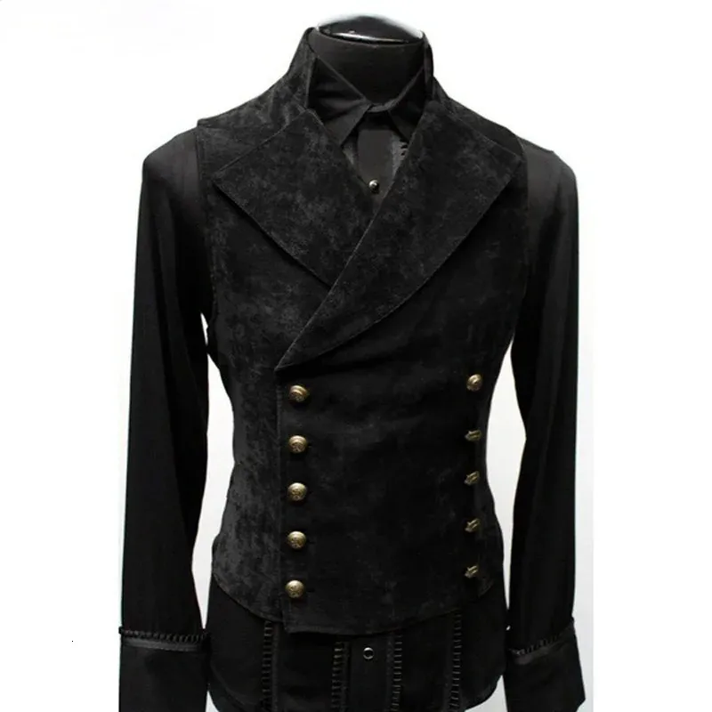 Męskie podwójne piersi gotycki steampunk Velvet Vest Men Stage Cosplay Costplay Costume Mens Vest 240125