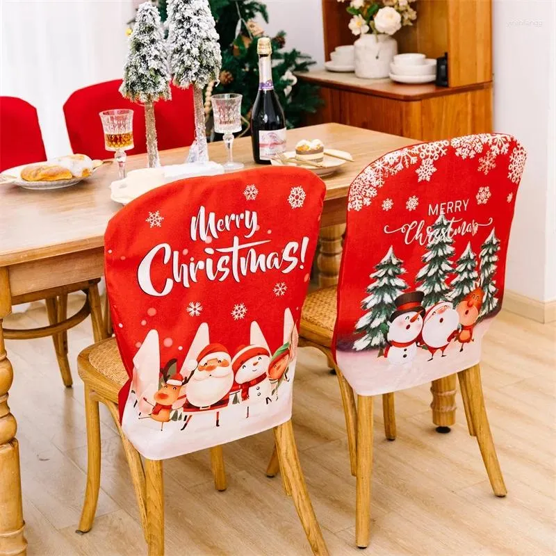 椅子はクリスマスバックカバー弾性スパンデックスサンタクロース雪だるま印刷されたバックレストスリップカバーのエルホームデコアクリスマスギフト