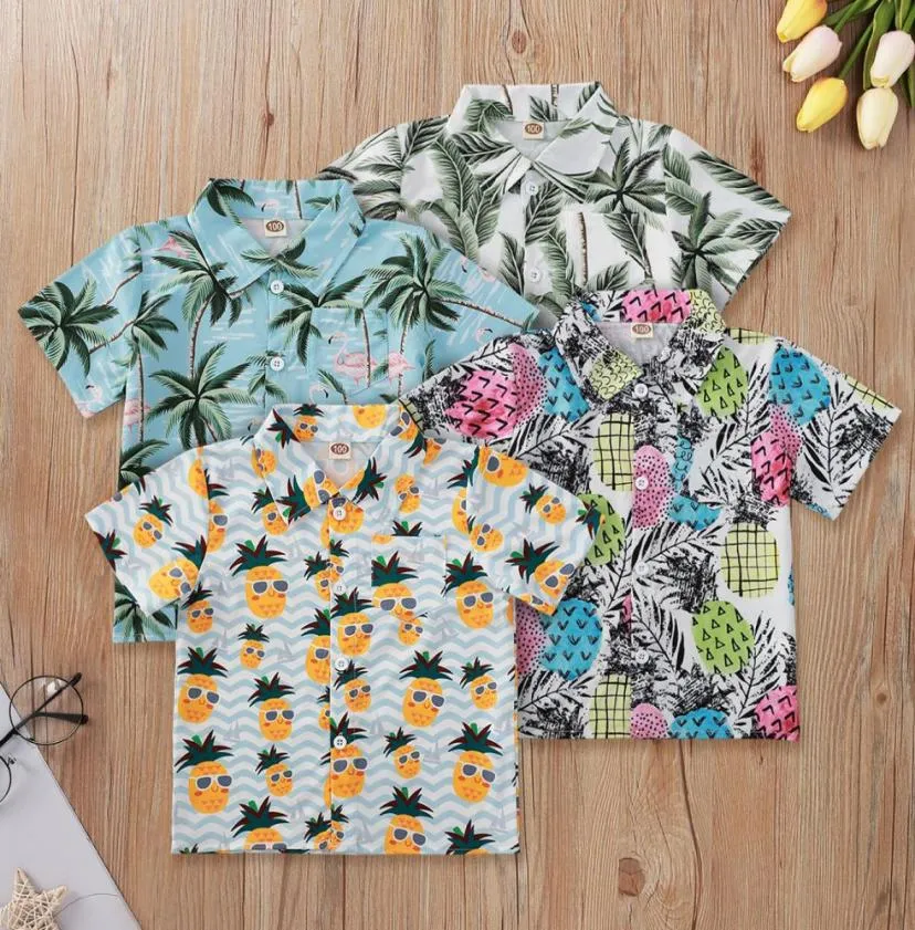 Baby Boy T Shirt Summer Tropical Bohemia Short Sleeve Palm Pineapple Printed Kid Collar Shirt With Button4541805