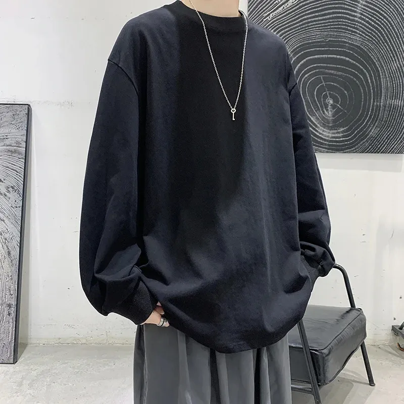 Fashion Solid Long sleeve Tshirt Autumn Korean Fashion Clothes Men Tops Men Woman Brand Tees Cotton Big Size 5XL 240125