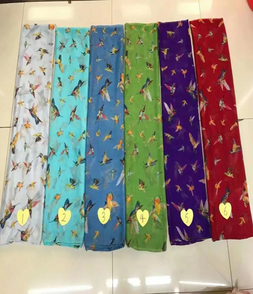 Nueva moda lindo colibrí estampado bufanda mujer patrón animal abrigo chales bufandas Hijab 3 colores enteros 10 piezas LOT6951484