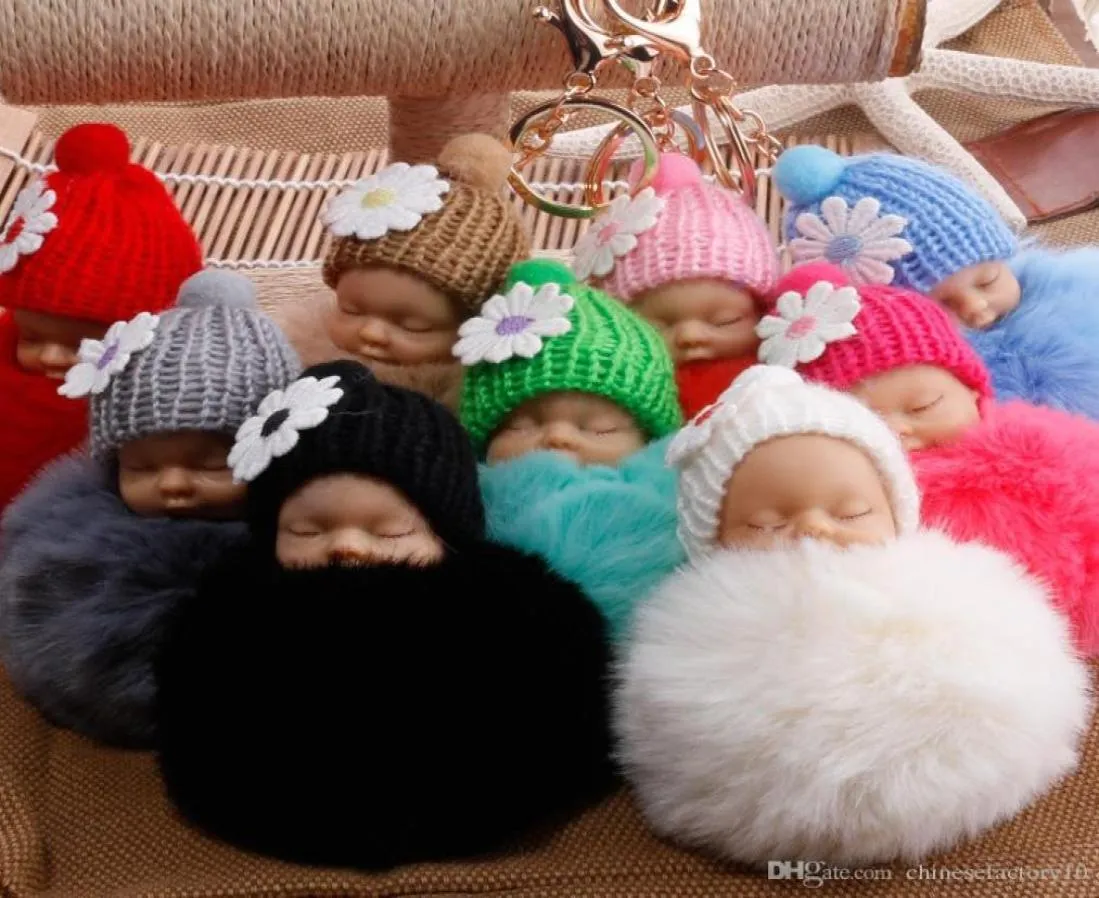 Fluffy Sleeping Baby Portachiavi 8 cm Palla di peluche Bambola carina Metallo dorato Palla morbida Pom Portachiavi Anello per Borsa per auto Boutique di moda Acces4961354