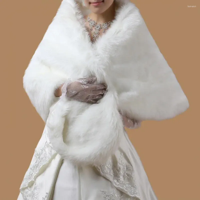 Sjaals Winter Bruidssjaal Koudbestendig Fuzzy Pluche Wrap Avondfeestjurk Bruid Wit Bolero Cover Up voor bruiloft