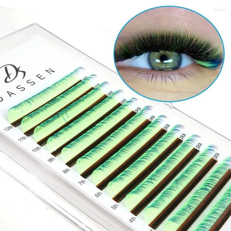 Faux cils Dassen Cils de couleur individuels Extension de cils longs naturels rose/rouge/vert/blanc/violet longueur mixte Lahses de couleur douce