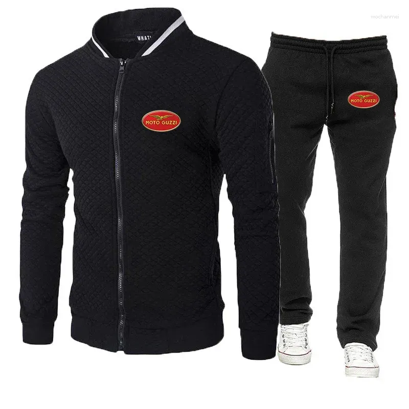 Herrspårsperioder Moto Guzzi 2024 Spring och Autumn Style Printing Jacket Suit Högkvalitativ sport Casual Fashionable Zipper Set