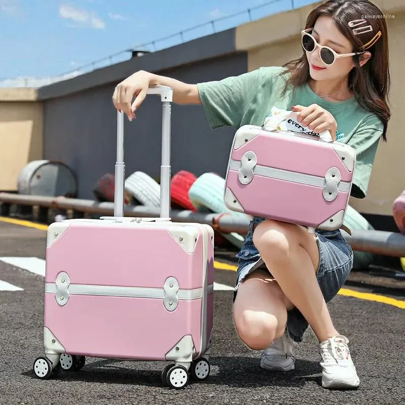 Walizki 2PCS Zestaw walizki turystycznej Kobiety różowy wózek obudowa bagaż 18 cali noszenie torby na torebkę małe vintage z kółkami