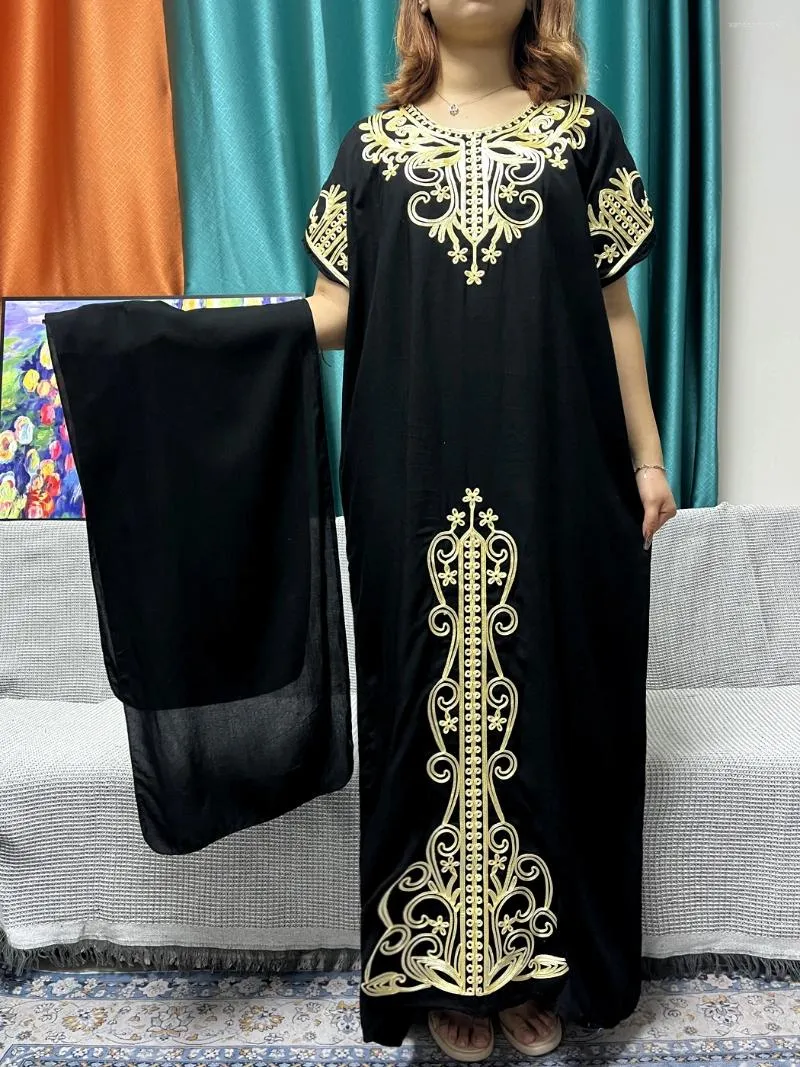 Ethnic Clothing Abayas For Women Black Appliques Cotton Loose Fit Femme Robe Muslim Kaftan African Islam Nigeria Traditional Dresses With