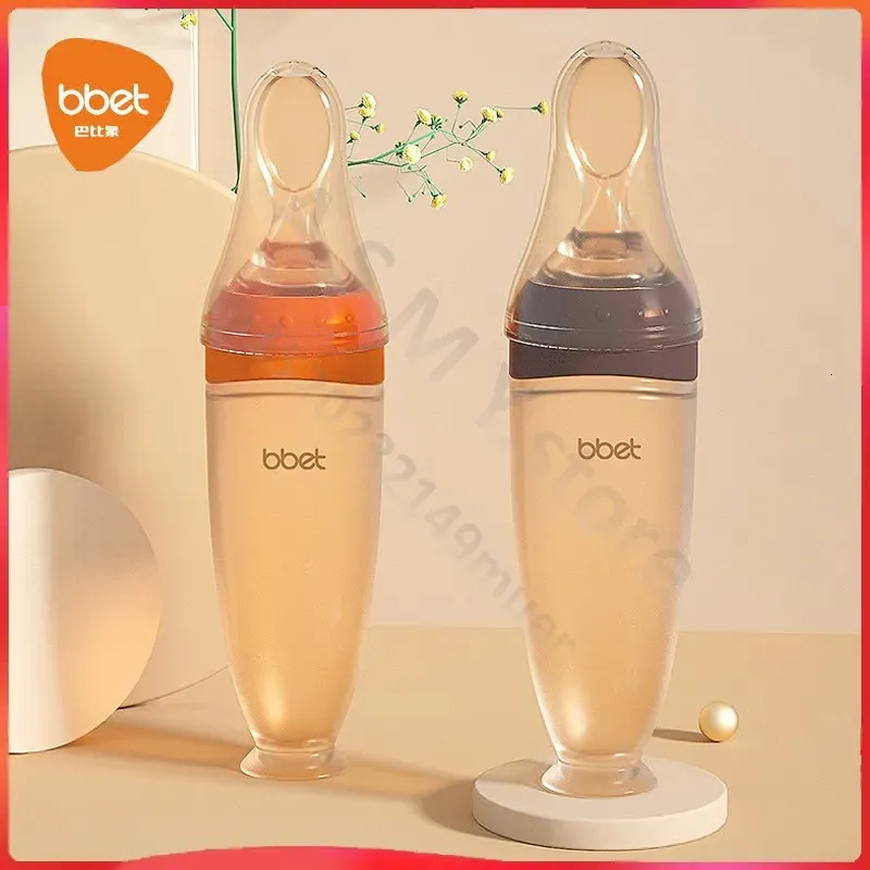 Silicone Squeeze Feeding Bottle with Spoon Easy Infant Cereal