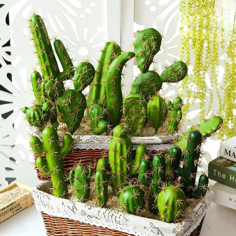 Decorative Flowers Tropical Artificial Plants Cactus Simulated Green Plant Creative DIY Decoration For Home Succulent Potted Landscape 2024