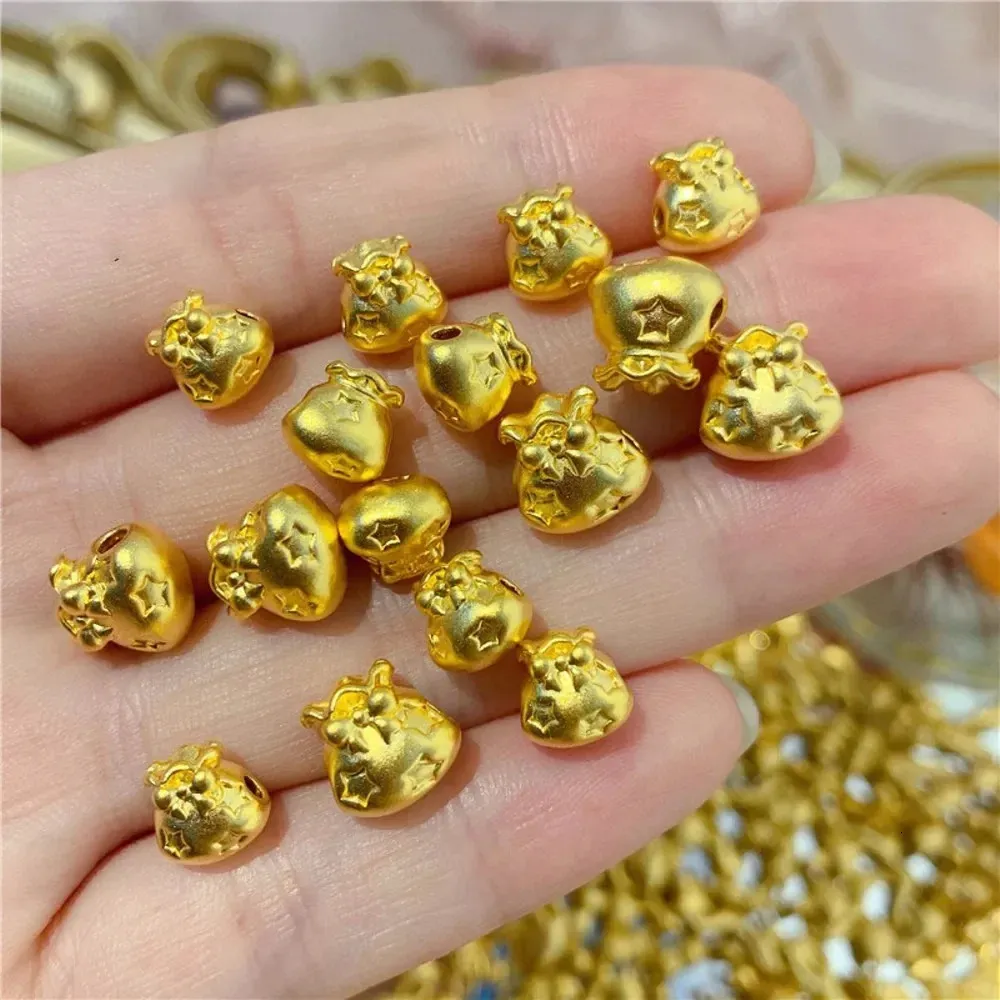 1PCS Pure 999 24K Yellow Gold Bead Men Women DIY Lucky Star Money Bag Pendant 021g 240122