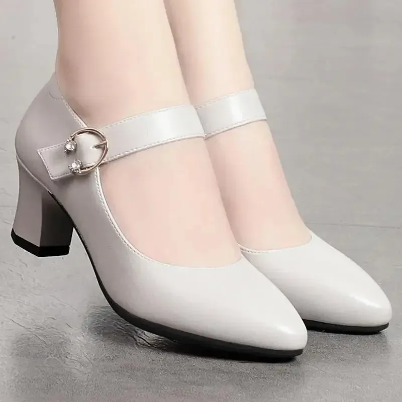 Spring Autumn Woman's Shoes Buckle Black Shoes High Heels Patent Leather Dress Shoes Womens Pumps Walking Shoes 240129