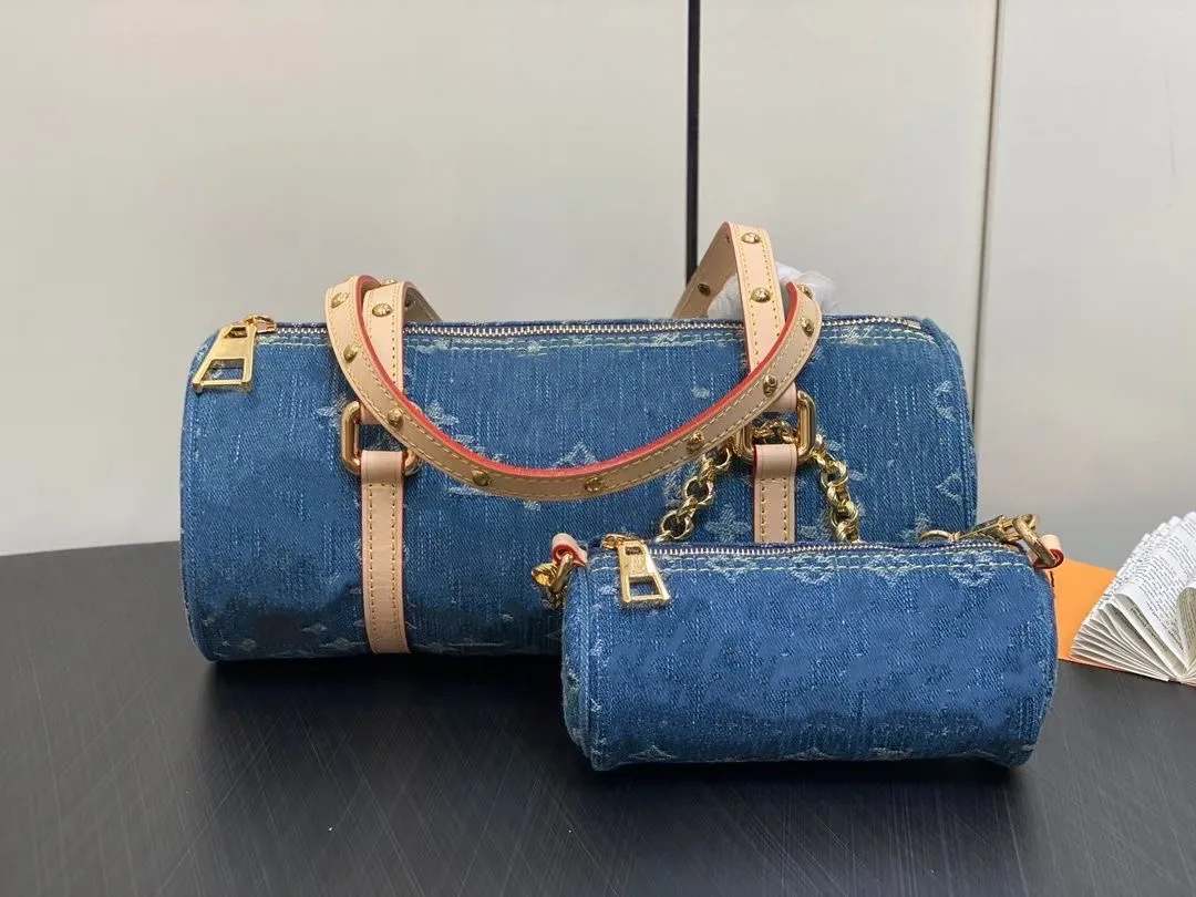 M46830 Bolso PAPILLON nuevo bolso de mujer bolso redondo tejido denim azul