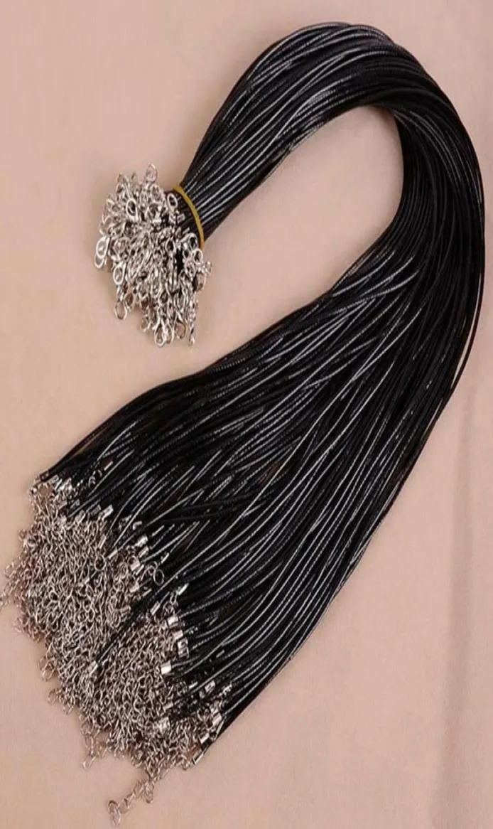 Partihandel svart vaxläder halsbandsladd 45 cm sträng rep trådförlängningskedja med hummerlås diy smycken fynd komponenter5987421