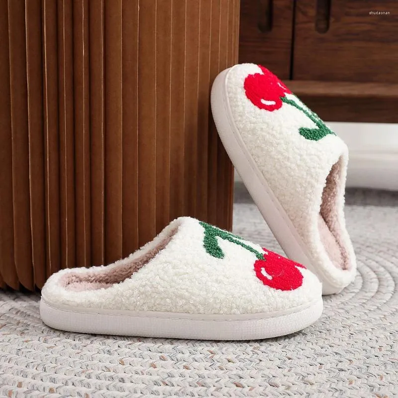 Slippers Dames Casual Fluffy Cosy Cherry Home Katoenen Schoenen Warm Schattig Binnen Voor Winter En Buiten