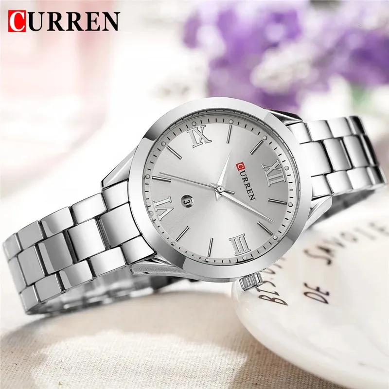 Curren Fashion Watches Watches Marka Luksusowe damskie damskie oglądanie srebrnej stali nierdzewnej klasyczny bransoletka Prezent Kobieta 9007 240202