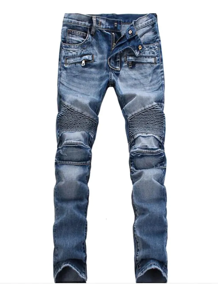 Men Casual Biker Denim Jeans Stretch Solid Regular Male Street Pant Vintage Youth Trousers Large Size 240131